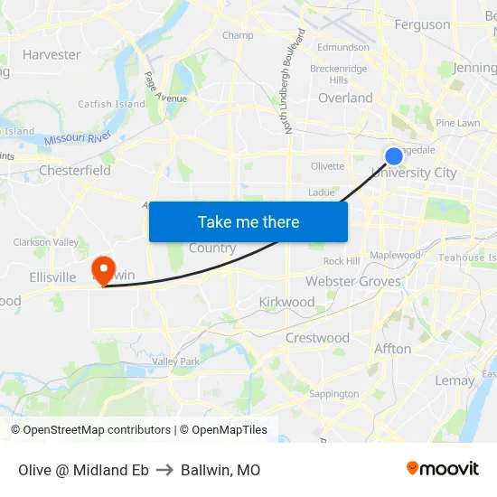 Olive @ Midland Eb to Ballwin, MO map