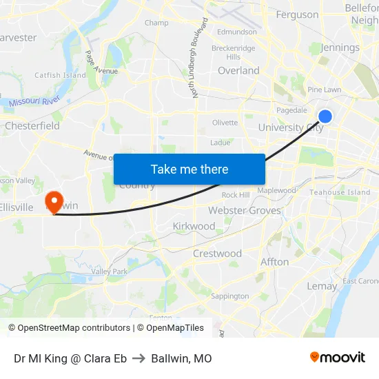 Dr Ml King @ Clara Eb to Ballwin, MO map