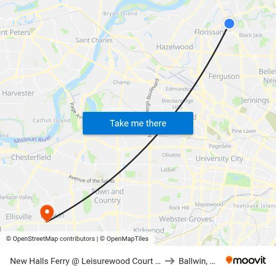 New Halls Ferry @ Leisurewood Court Sb to Ballwin, MO map