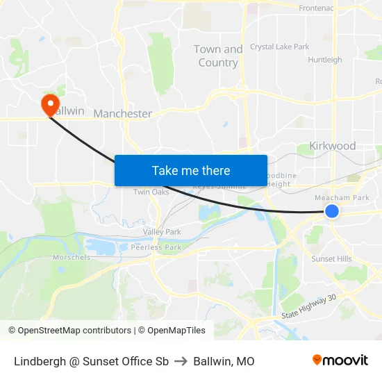 Lindbergh @ Sunset Office Sb to Ballwin, MO map