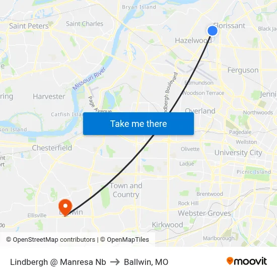 Lindbergh @ Manresa Nb to Ballwin, MO map