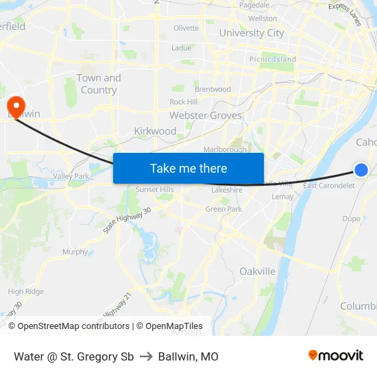 Water @ St. Gregory Sb to Ballwin, MO map