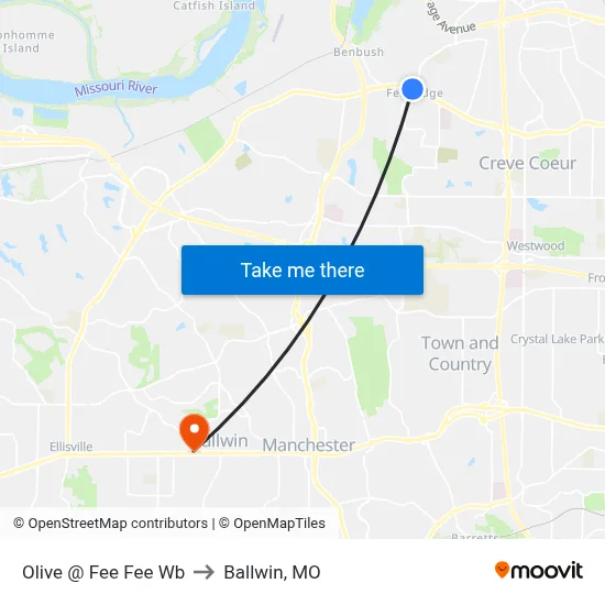 Olive @ Fee Fee Wb to Ballwin, MO map