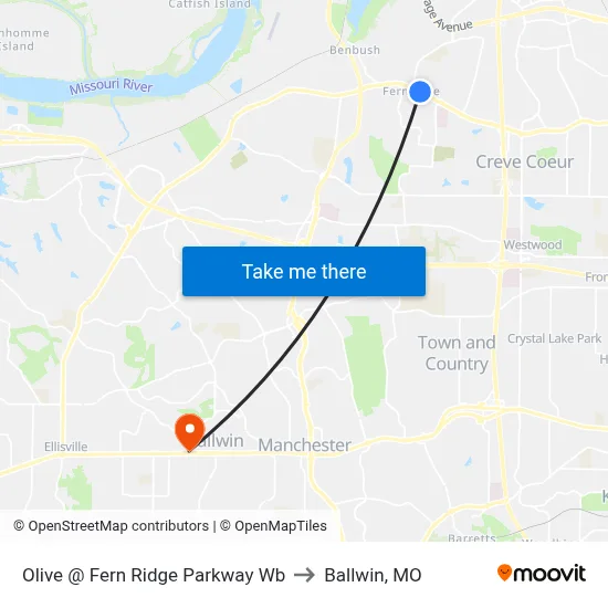 Olive @ Fern Ridge Parkway Wb to Ballwin, MO map