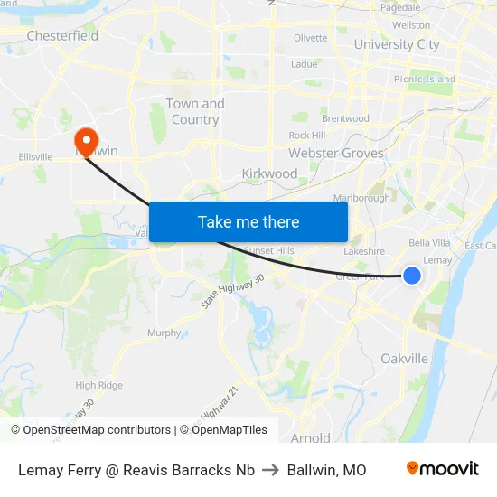 Lemay Ferry @ Reavis Barracks Nb to Ballwin, MO map