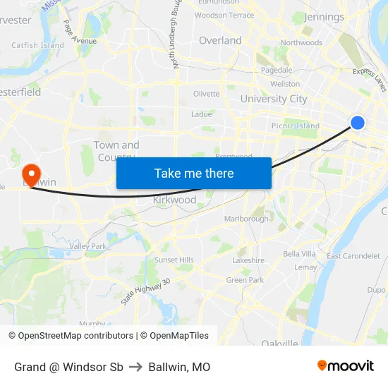 Grand @ Windsor Sb to Ballwin, MO map