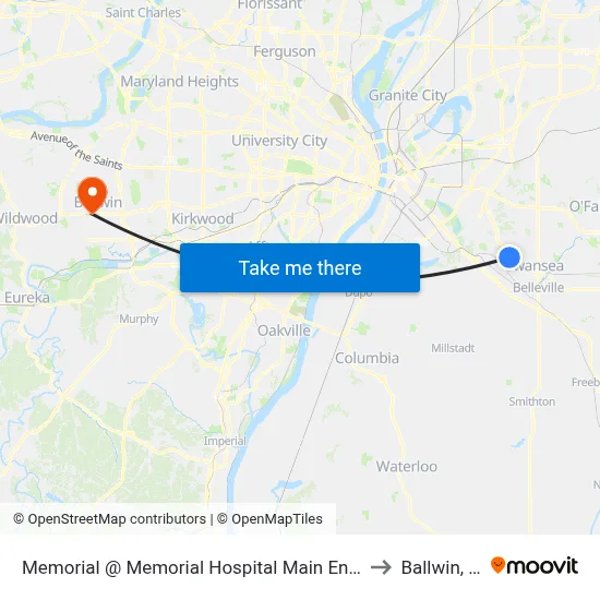 Memorial @ Memorial Hospital Main Entrance Eb to Ballwin, MO map