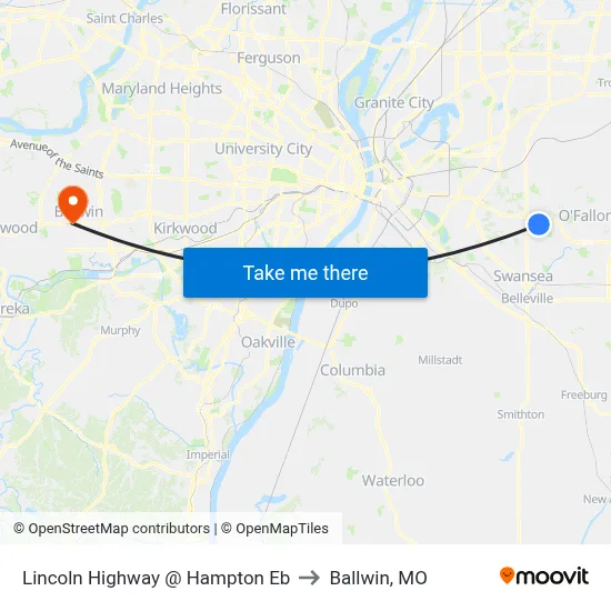 Lincoln Highway @ Hampton Eb to Ballwin, MO map