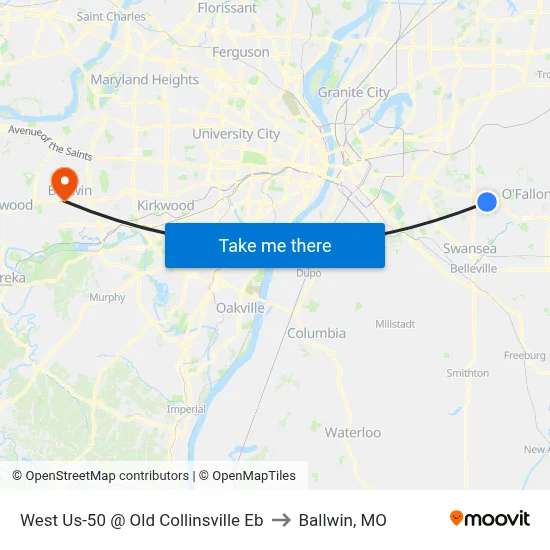 West Us-50 @ Old Collinsville Eb to Ballwin, MO map