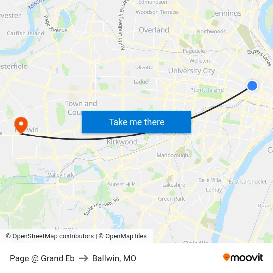 Page @ Grand Eb to Ballwin, MO map