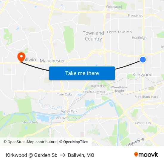 Kirkwood @ Garden Sb to Ballwin, MO map