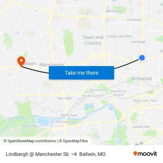 Lindbergh @ Manchester Sb to Ballwin, MO map