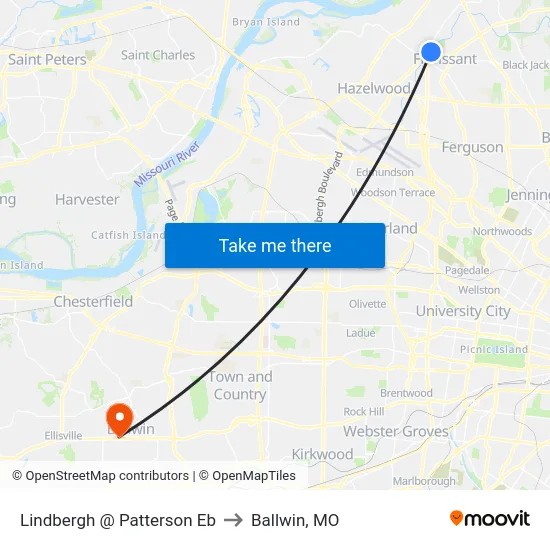 Lindbergh @ Patterson Eb to Ballwin, MO map