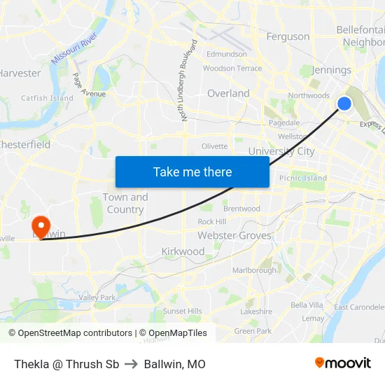 Thekla @ Thrush Sb to Ballwin, MO map