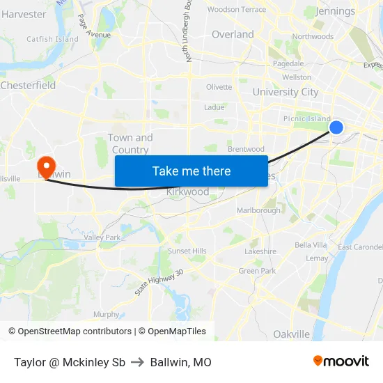 Taylor @ Mckinley Sb to Ballwin, MO map