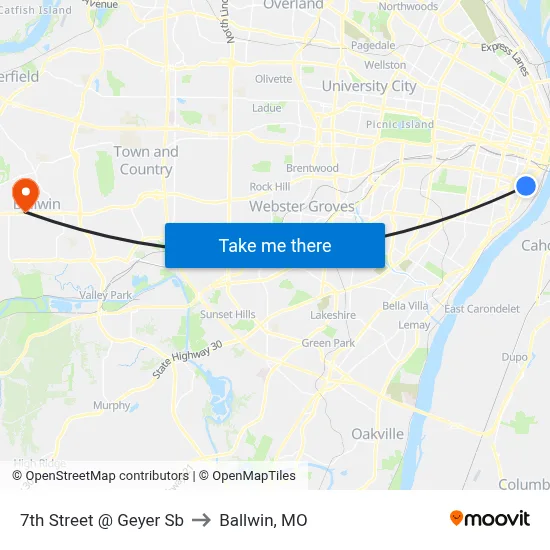 7th Street @ Geyer Sb to Ballwin, MO map