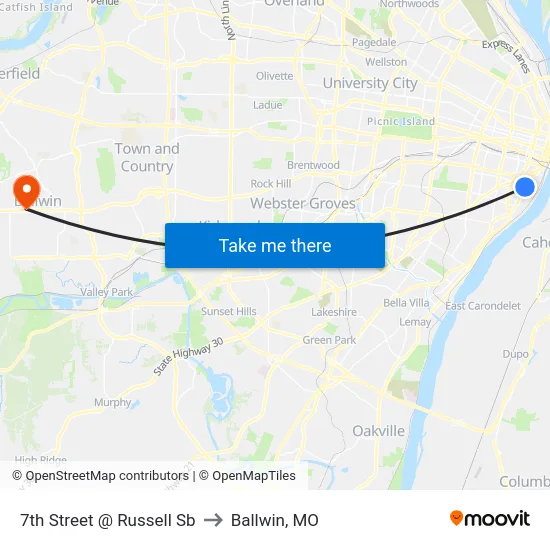 7th Street @ Russell Sb to Ballwin, MO map