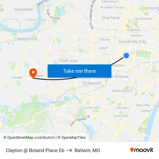 Clayton @ Boland Place Eb to Ballwin, MO map