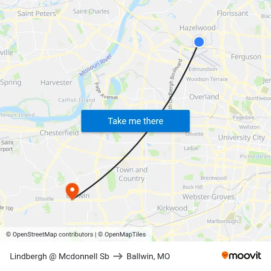 Lindbergh @ Mcdonnell Sb to Ballwin, MO map
