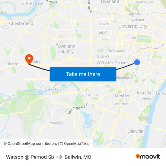 Watson @ Pernod Sb to Ballwin, MO map