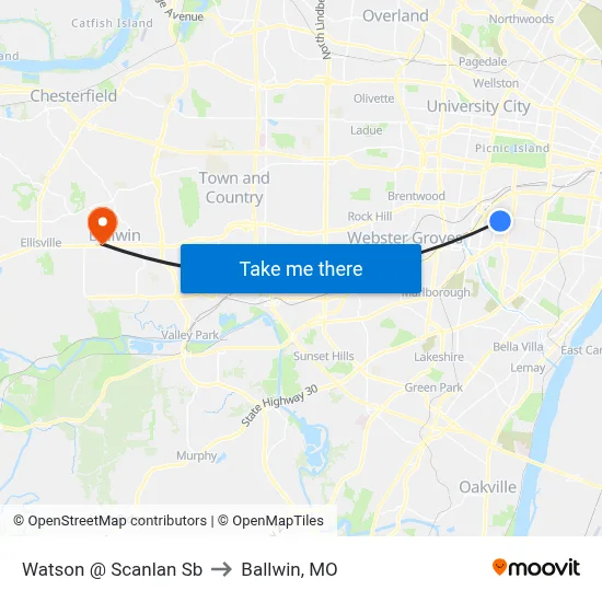 Watson @ Scanlan Sb to Ballwin, MO map