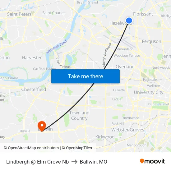 Lindbergh @ Elm Grove Nb to Ballwin, MO map