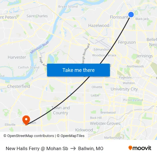 New Halls Ferry @ Mohan Sb to Ballwin, MO map