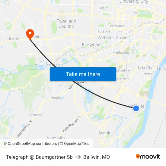 Telegraph @ Baumgartner Sb to Ballwin, MO map