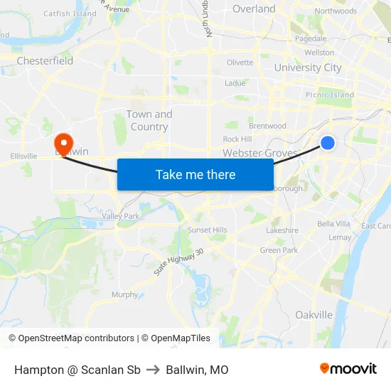 Hampton @ Scanlan Sb to Ballwin, MO map