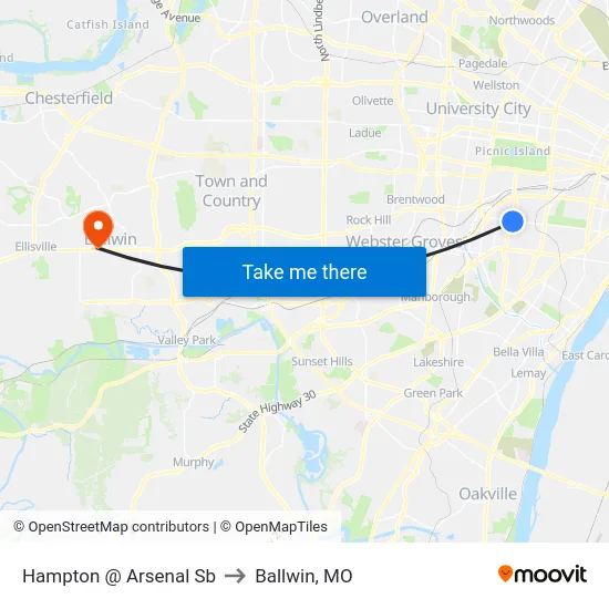 Hampton @ Arsenal Sb to Ballwin, MO map