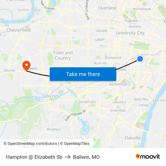 Hampton @ Elizabeth Sb to Ballwin, MO map