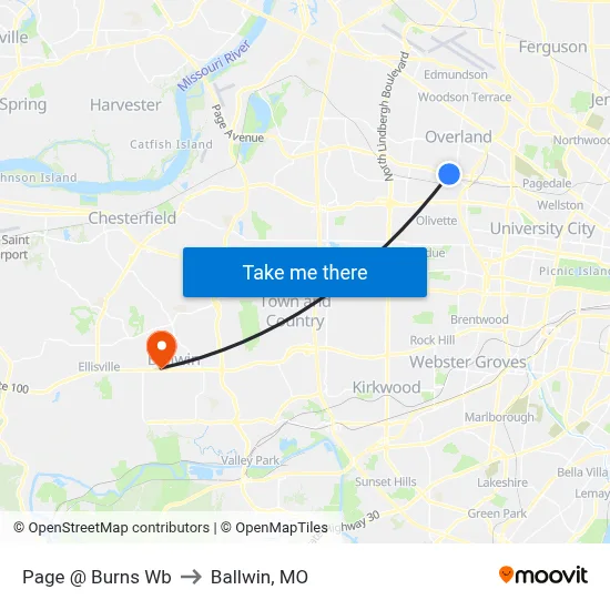 Page @ Burns Wb to Ballwin, MO map