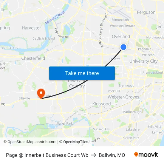 Page @ Innerbelt Business Court Wb to Ballwin, MO map