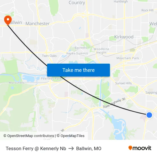 Tesson Ferry @ Kennerly Nb to Ballwin, MO map