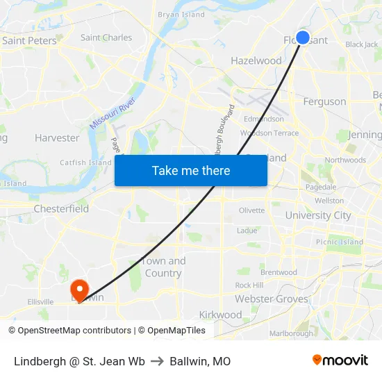 Lindbergh @ St. Jean Wb to Ballwin, MO map