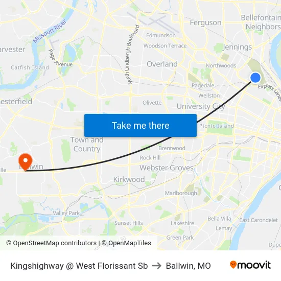 Kingshighway @ West Florissant Sb to Ballwin, MO map