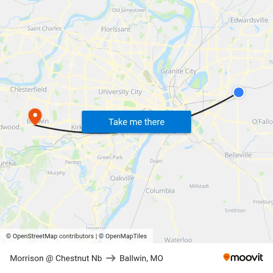Morrison @ Chestnut Nb to Ballwin, MO map