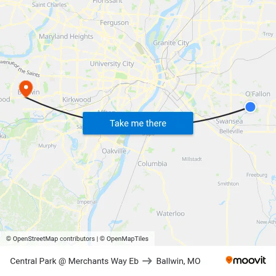 Central Park @ Merchants Way Eb to Ballwin, MO map