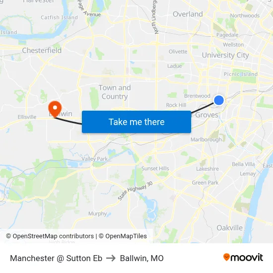 Manchester @ Sutton Eb to Ballwin, MO map