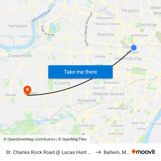 St. Charles Rock Road @ Lucas Hunt Eb to Ballwin, MO map