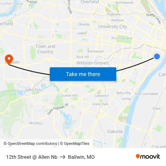 12th Street @ Allen Nb to Ballwin, MO map