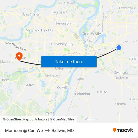 Morrison @ Carl Wb to Ballwin, MO map