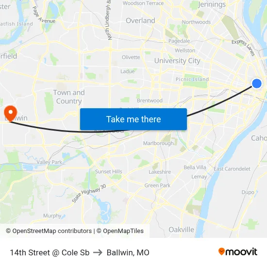 14th Street @ Cole Sb to Ballwin, MO map