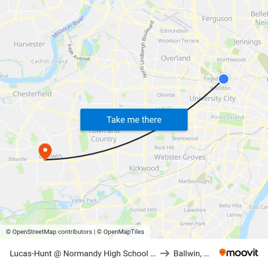 Lucas-Hunt @ Normandy High School Nb to Ballwin, MO map