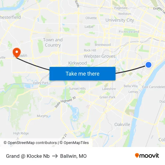 Grand @ Klocke Nb to Ballwin, MO map