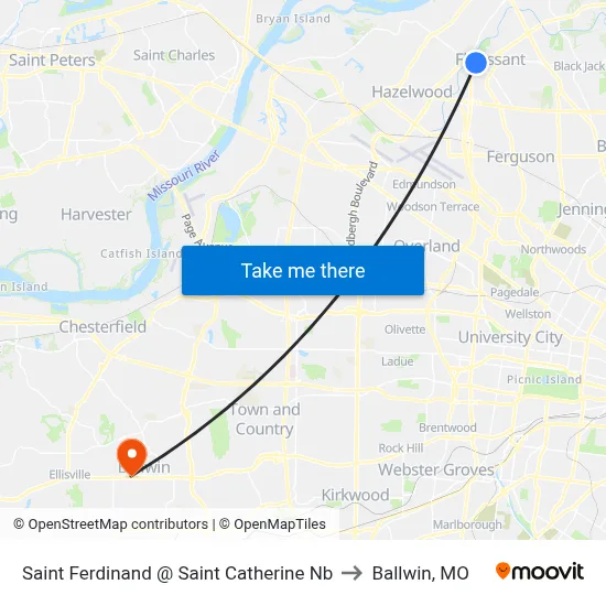 Saint Ferdinand @ Saint Catherine Nb to Ballwin, MO map