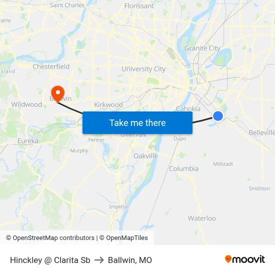 Hinckley @ Clarita Sb to Ballwin, MO map