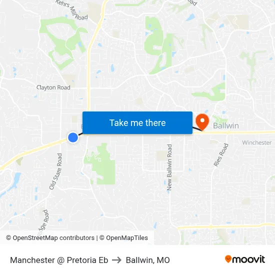 Manchester @ Pretoria Eb to Ballwin, MO map