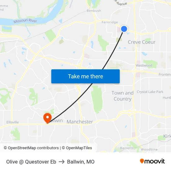 Olive @ Questover Eb to Ballwin, MO map