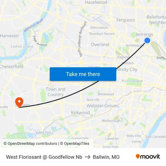 West Florissant @ Goodfellow Nb to Ballwin, MO map